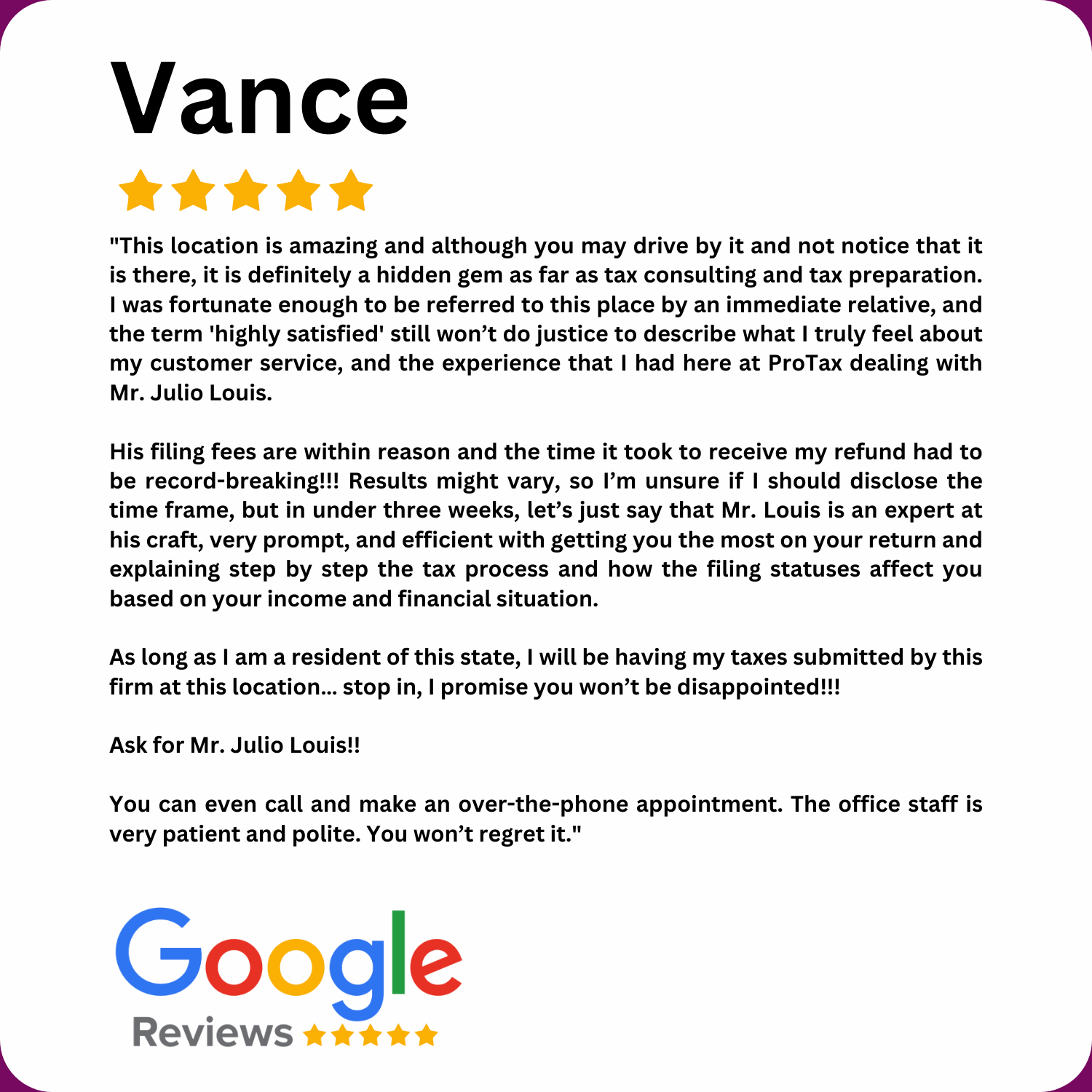 Vance's Review